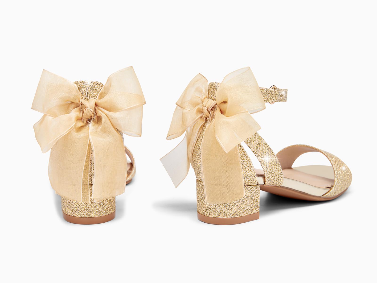 Coutgo Scarpe da ragazza con tacco basso grosso, cinturino alla caviglia, con fiore, per matrimoni, feste