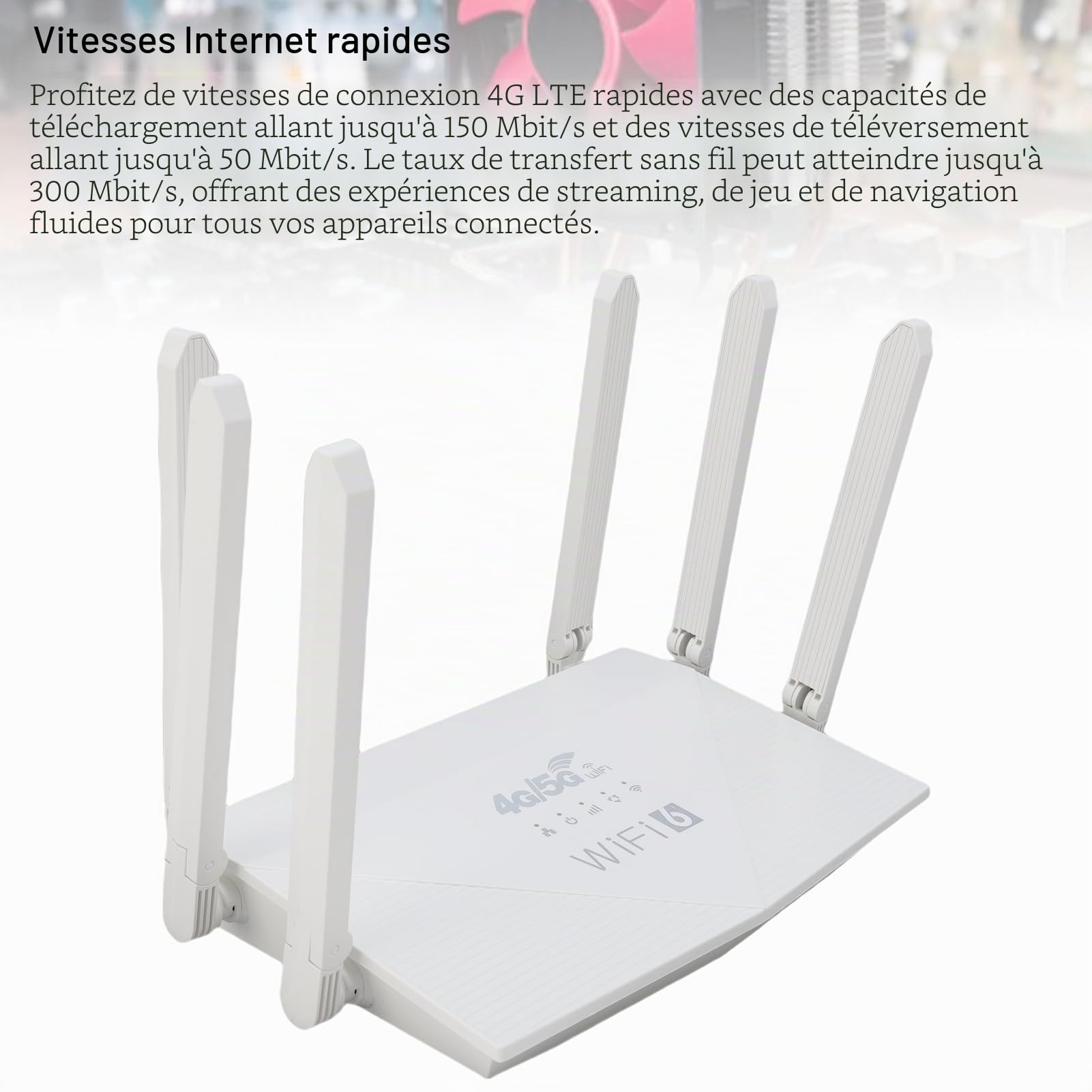 Tonysa Routeur sans Fil WiFi6, 4G CPE LTE 300 Mbps 6 Antennes Routeur Internet sans Fil avec Emplacement pour Carte SIM, sécurisé pour Bureau, Vente au Détail,