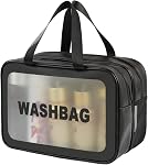 DAPOWER Sac de toilette de voyage pour les femmes et les hommes, Sac de toilettes translucides mat avec poignée manuelle, Sac d'organisateur cosmétique maquillage pour accessoires de toilettes de voyage (Noir-XL)