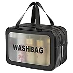 DAPOWER Travel Toiletry Bag for Women and Men, Matte Translucent Toiletry Bag with Handy Handle, Makeup Cosmetic Organizer Bag for Travel Toiletries Accessories (Black-XL)