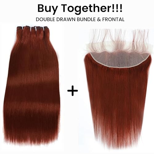 Miniatura 9 de HERMOUS 3 paquetes de cabello humano marrón rojizo doble dibujado 12A con cierre frontal de 13 x 4 de oreja a oreja, parte libre de cobre rojo