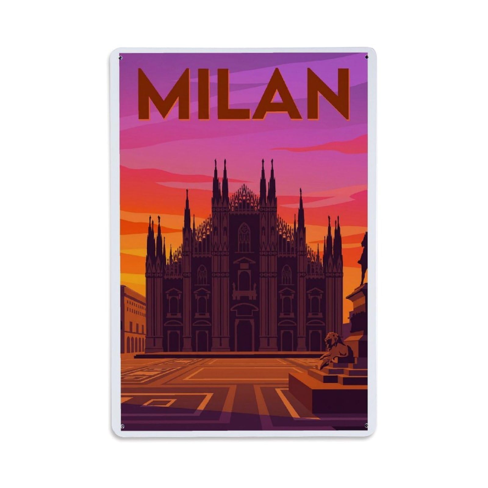 Olhnbad Style Colorblock Milan Italy Railway City Travel Metal Tin Sign
