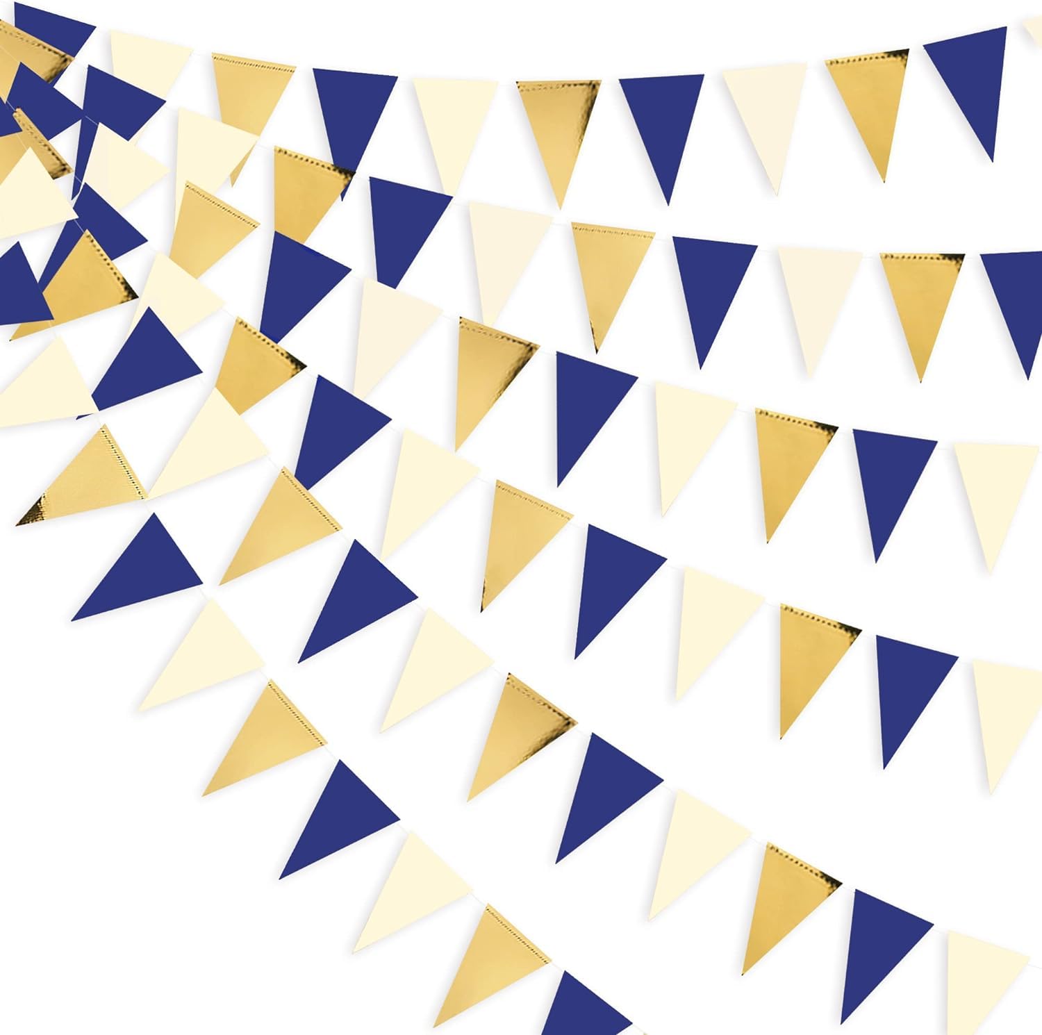 Sumaswit 30 Ft Navy Blue Gold Triangle Flag Pennant Banner for Royal Navy Decor, Graduation, Carnival, Bachelorette, Engagement, Wedding, Birthday, Outdoor, Garden Hanging, Festivals Decoration