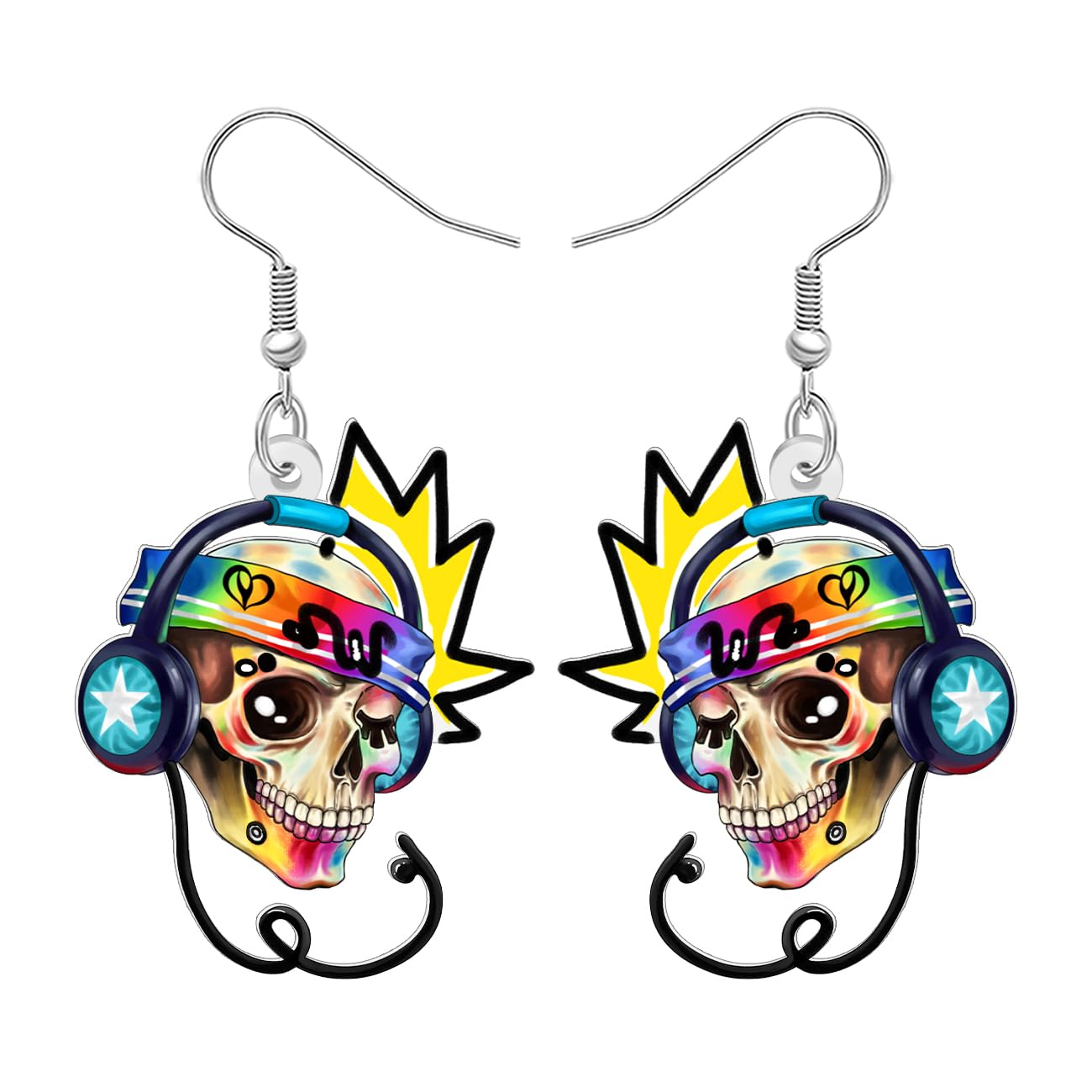 Funky Skull DJ Dangle Earrings - Acrylic Music Headphone Earrings For Women, Punk & Gothic Style - View #2