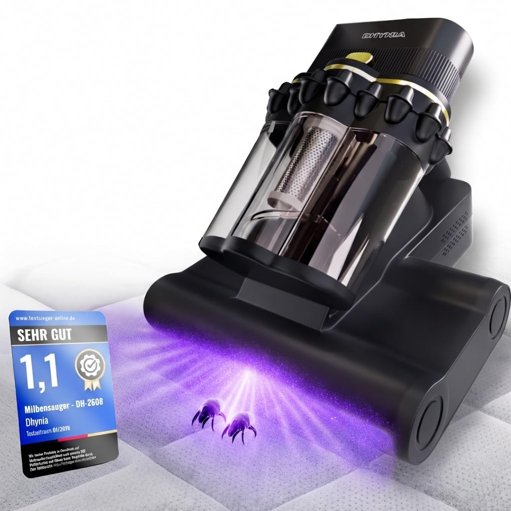 Milbensauger für Matratzen – 16 kPa Matratzenreiniger mit UV-Licht, Ultraschall, 60°C Heißluft - Milben Sauger | Effektiv gegen Hausstaubmilben | Ideal für Allergiker, Polstermöbel & Tierhaare