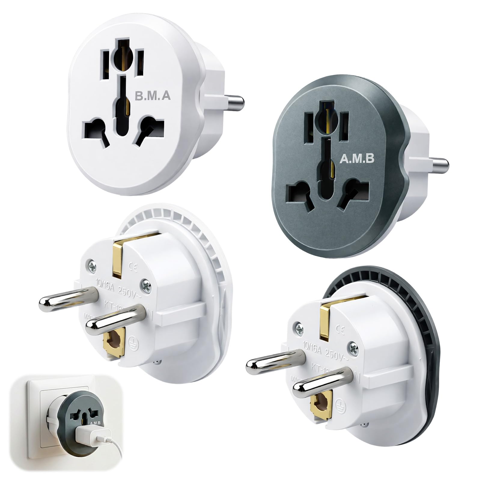 4 Pack Adaptador Enchufe Universal de Viaje, EU Adapter,Adapter Steckdose, Stecker Adapter, Adapter China Deutschland Stecker para Alemania, España, Austria, Países Bajos, Francia, Italia — view 7