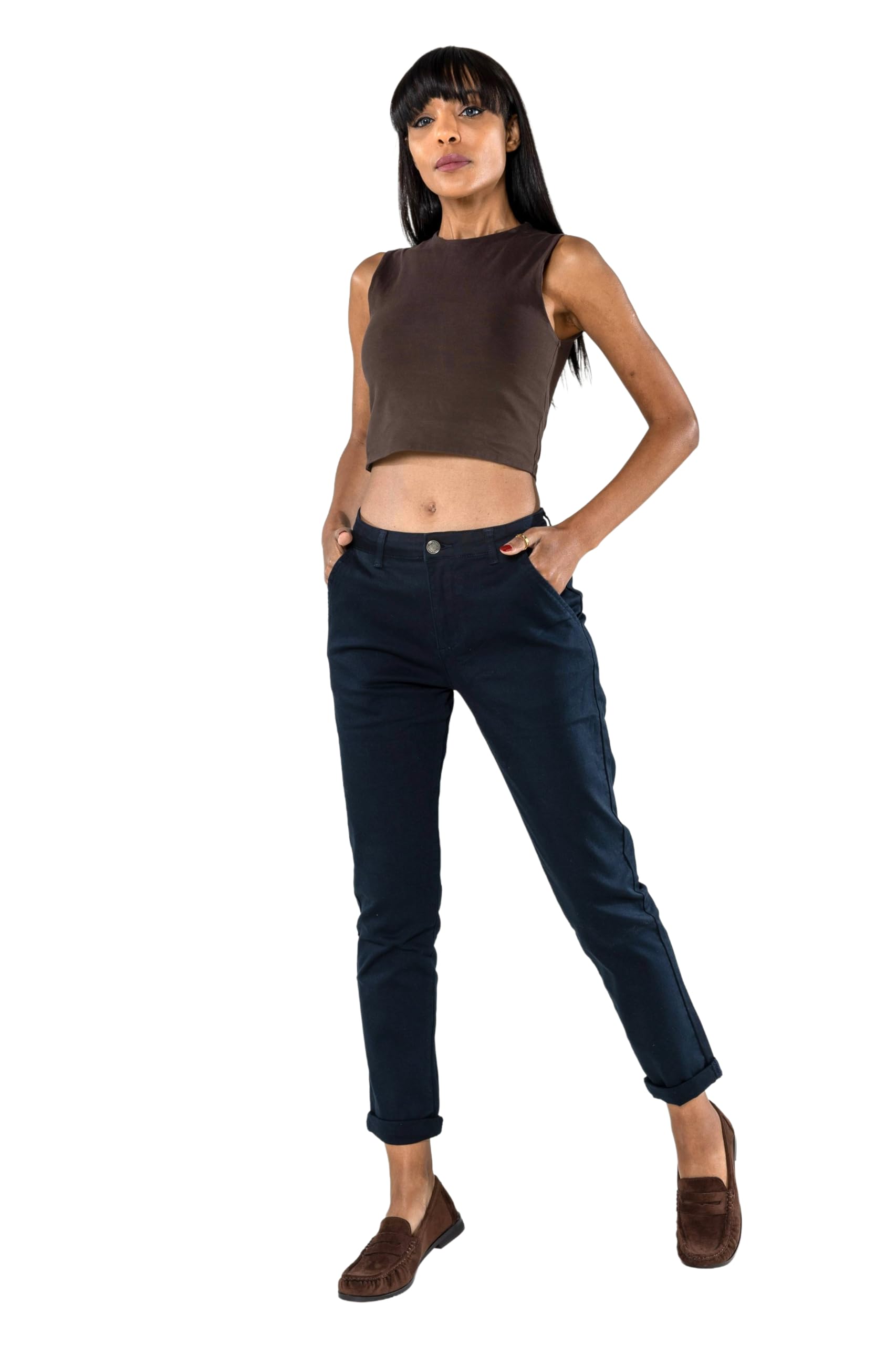 Nina Carter J250, pantaloni chino da donna, comodi, a vita media, slim fit, in cotone, elasticizzati, per tutti i giorni, per il tempo libero