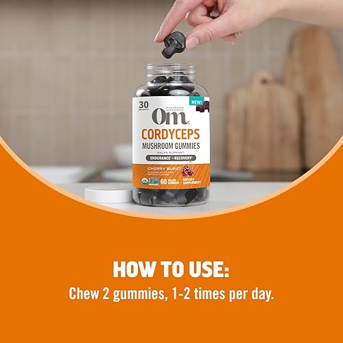 Miniatura 7 de OM MUSHROOM SUPERFOOD Cordyceps - Gomitas de hongos orgánicos cultivados en Estados Unidos, apoyos, resistencia, energía y recuperación, 60