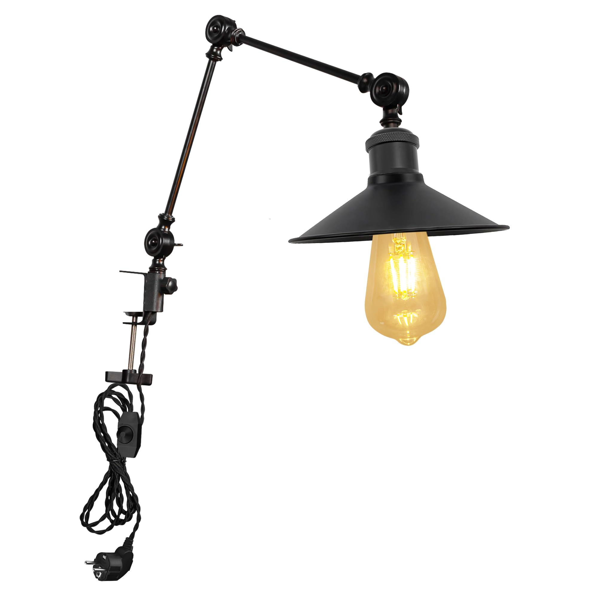 Lampada a morsetto retrò, 1 confezione di lampada da lettura con cavo da 2,5 m, dimmerabile, lampada da comodino, lampada da scrivania per ufficio, uso domestico, attacco E27 DZ0147