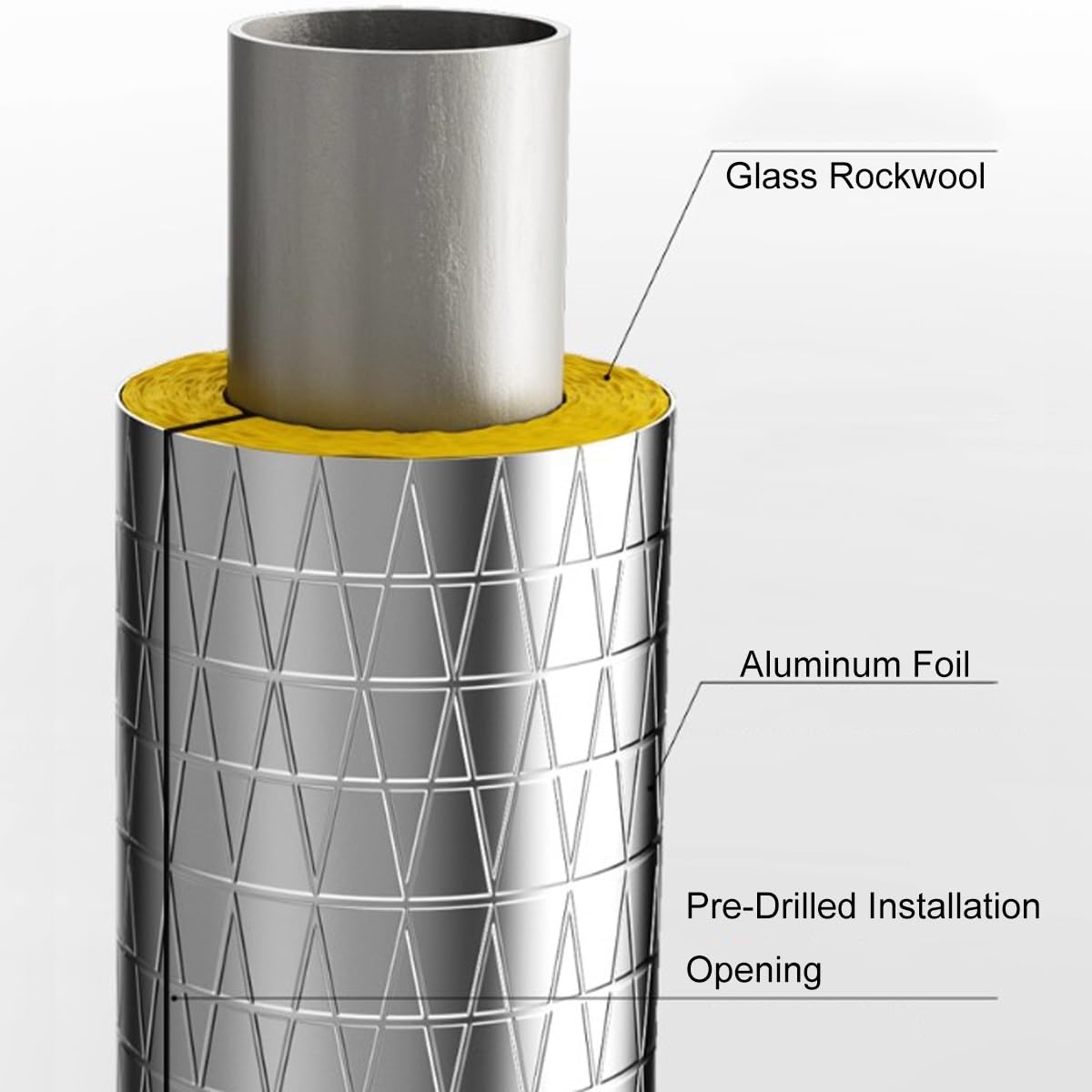 Elástico Aislamiento de Tuberías, Autoadhesivo Anticongelante Aluminum Foil Vidrio Lana de Roca Aislante Tubería para Tubo de Agua Fría Y Caliente Al Aire Libre(ID43.0mmxT50mm)