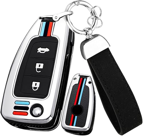 ontto Soporte para llavero de 3 botones para llave plegable Nissan Flip, cubierta de llave de metal con llavero, plateado