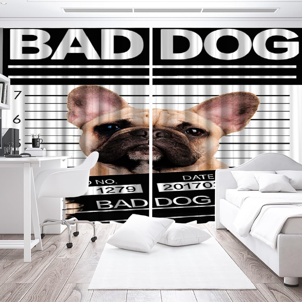 HABEAT 3D Bulldogge Gardinen Abdunkelnde Tiere Hund Kindervorhänge Vorhang mit ösen 2er Set Vorhänge Blickdicht Verdunkelungs für Kinderzimmer Schlafzimmer Wohnzimmer B 200 X H 160 cm（Motiv 27-1）