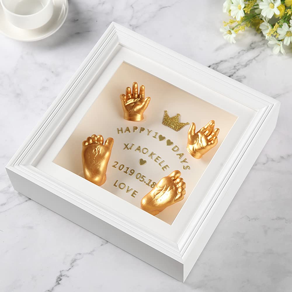 10x10 Shadow Box Frame, 3D Shadow Box Display Case with European Border, Memory Box for Baby Handprint & Footprint DIY Hand Foot Print 3D Plaster, Collages, Collections, Mementos(2-inch Depth, White)