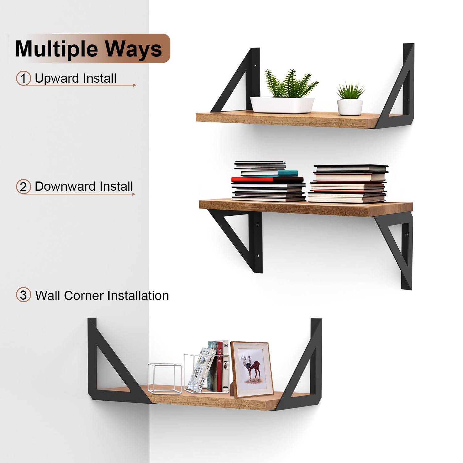 SPOROOT Black Shelf Brackets 20 cm, Set of 4, Metal Heavy Duty Support 90° for Wall Mounting Load Capacity up to 70 kg - Image 4