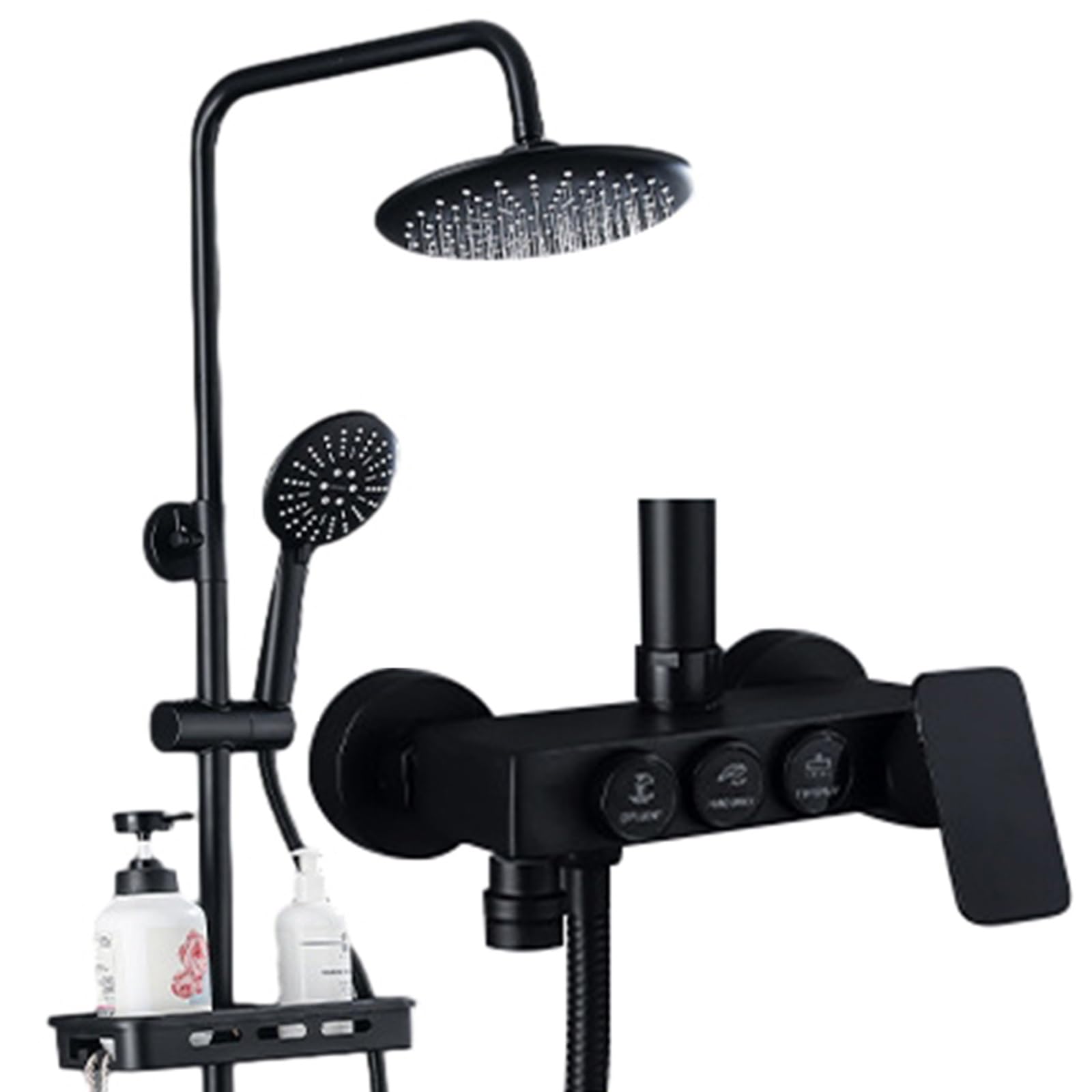Douche à température noir mat élégante avec pommeau effet pluie et douchette
