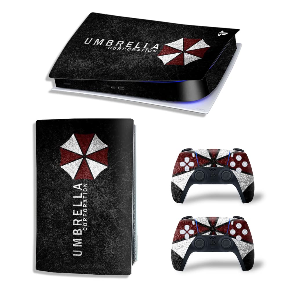 MaD Vision® Extra-Durable Skin Kit per PlayStation (PS5) Digital | Set di Pellicole Adesive in Vinile Opaco per la Console e 2 Controller - per Resident Evil Umbrella Design
