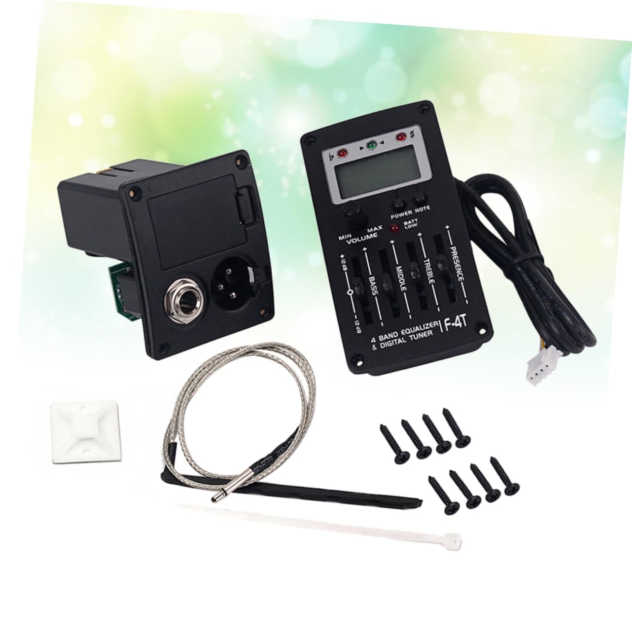 LIFKOME 4 Band Eq Preamplifier Pickup with LCD for Acoustic Folk Guitars Black Volume Control Powered by Battery for Classical Performance