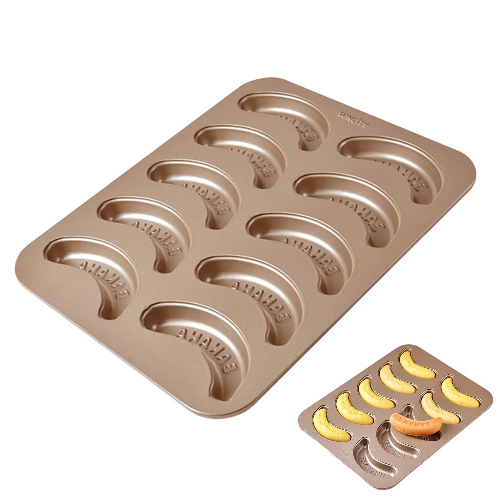 Moldes de pastel para hornear, molde para hornear plátano | molde de metal antiadherente para hornear, molde para hornear en forma de fruta, molde para hornear con 10 cavidades, molde