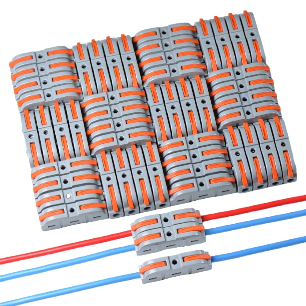 Glutoad 50 Pcs Lever Wire Connectors, 1 to 1 Inline Electrical Connector, 1 Conductor Compact DIY Splicing Connector, for Quick Connect 28-12 AWG