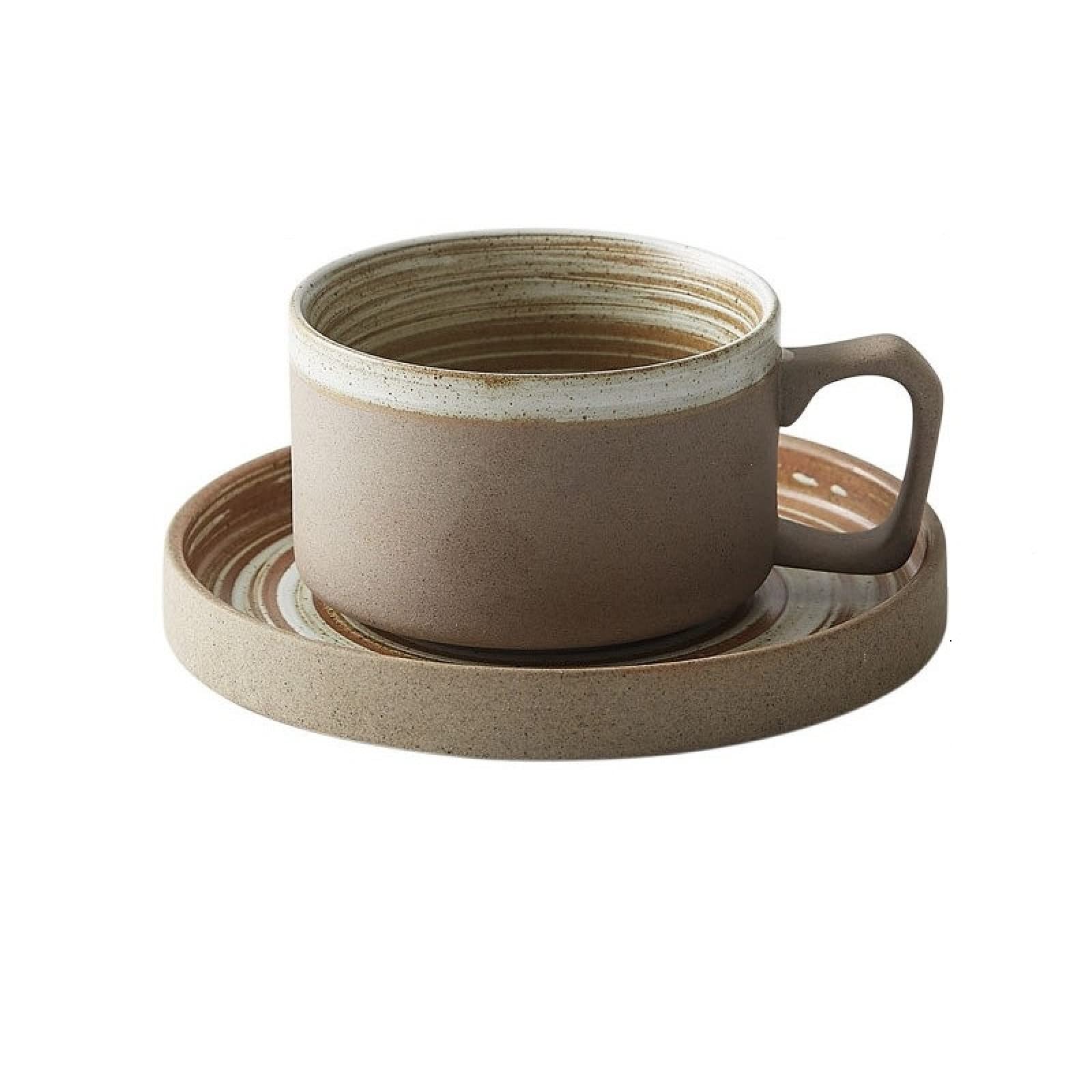 Kaffeetasse und Untertasse aus Keramik Retro-Kaffeetasse und Untertasse aus brauner Keramik Milchsaftbecher Teller Geburtstagsgeschenk für Büro und Zuhause