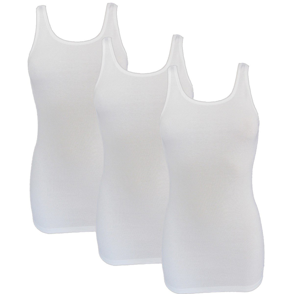 HERMKO 1317 Lot de 3 Maillots de Corps Femmes Extra Longs (+ env. 10 cm) 100% Coton Biologique