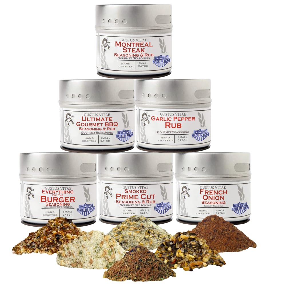 Gourmet Steak & Beef Seasoning Gift Set - Six Pack | Authentic Small Batch Seasoning Mixes - Built For The BBQ | 6 Gourmet All Natural Spice Blends - | Hand Packed, Non GMO | Sustainably Sourced, Made in USA | GLP-1 Friendly | Artisanal Spice Blends, Marinades, and Rubs | Gustus Vitae | All Occasion Gift