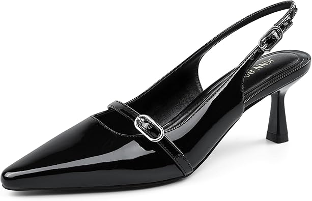 JENN ARDOR Slingback Low Kitten Heels for Women Dress Shoes Pointed Closed Toe Stiletto Sandals Bridal Wedding Party Office Work Pumps