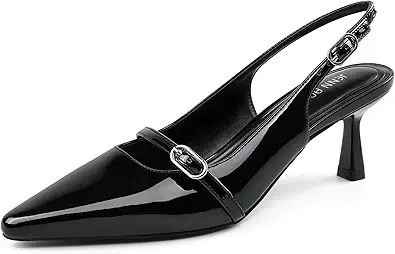 JENN ARDOR Slingback Low Kitten Heels for Women Dress Shoes Pointed Closed Toe Stiletto Sandals Bridal Wedding Party Office Work Pumps