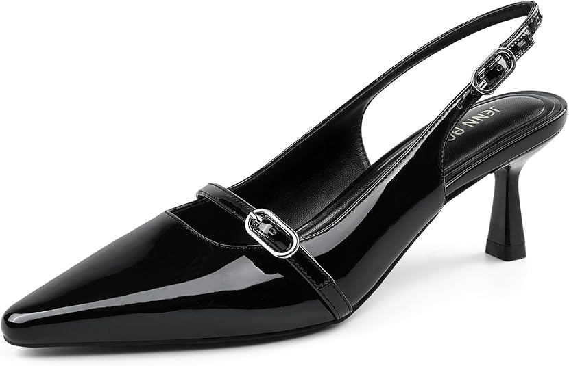 JENN ARDOR Slingback Low Kitten Heels for Women Dress Shoes Pointed Closed Toe Stiletto Sandals Bridal Wedding Party Office Work Pumps