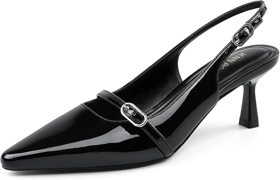 JENN ARDOR Slingback Low Kitten Heels for Women Dress Shoes Pointed Closed Toe Stiletto Sandals Bridal Wedding Party Office Work Pumps