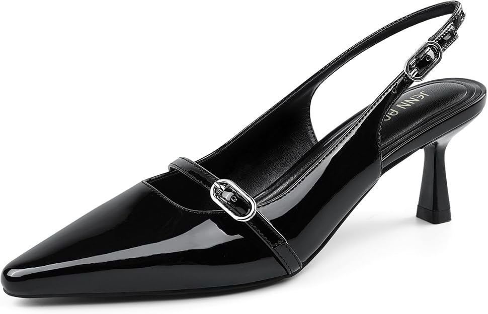 JENN ARDOR Slingback Low Kitten Heels for Women Dress Shoes Pointed Closed Toe Stiletto Sandals Bridal Wedding Party Office Work Pumps
