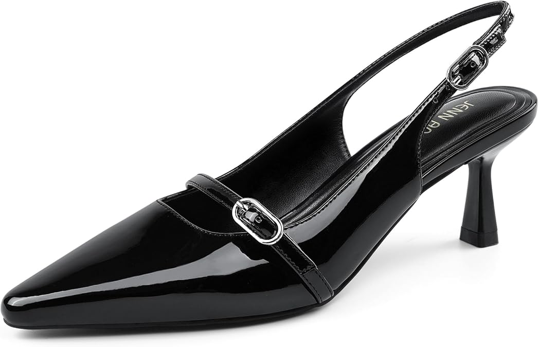 JENN ARDOR Slingback Low Kitten Heels for Women Dress Shoes Pointed Closed Toe Stiletto Sandals Bridal Wedding Party Office Work Pumps