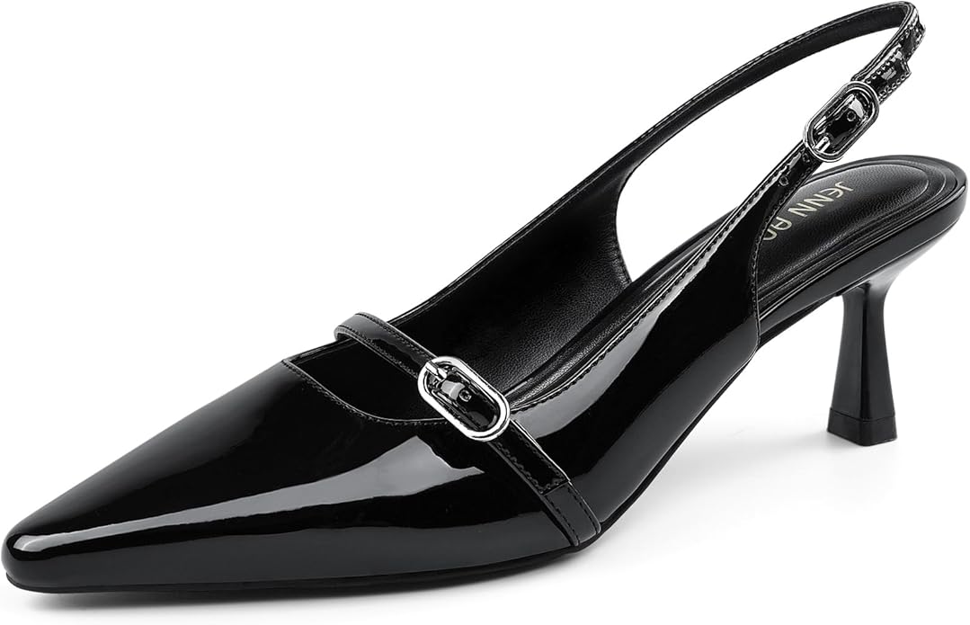 JENN ARDOR Slingback Low Kitten Heels for Women Dress Shoes Pointed Closed Toe Stiletto Sandals Bridal Wedding Party Office Work Pumps