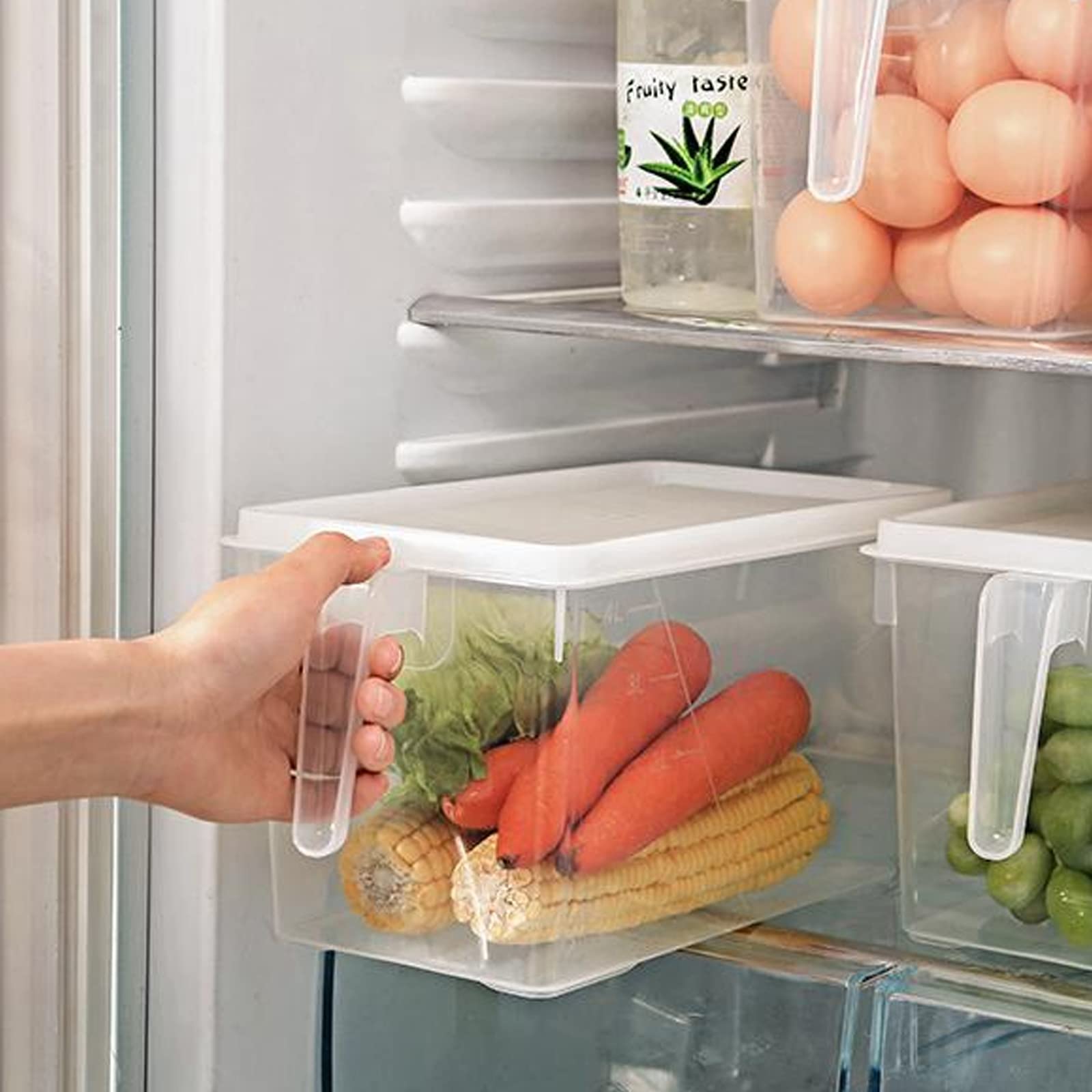 SINGFNH Kühlschrank-Organizer, Kunststoff, Lebensmittelbehälter, Kühlschrank-Organizer und Aufbewahrung mit Griff und Deckel, Obstbehälter für Kühlschrank, für Obst, Gemüse, Fleisch, 2 Stück Küche, Haushalt & Wohnen