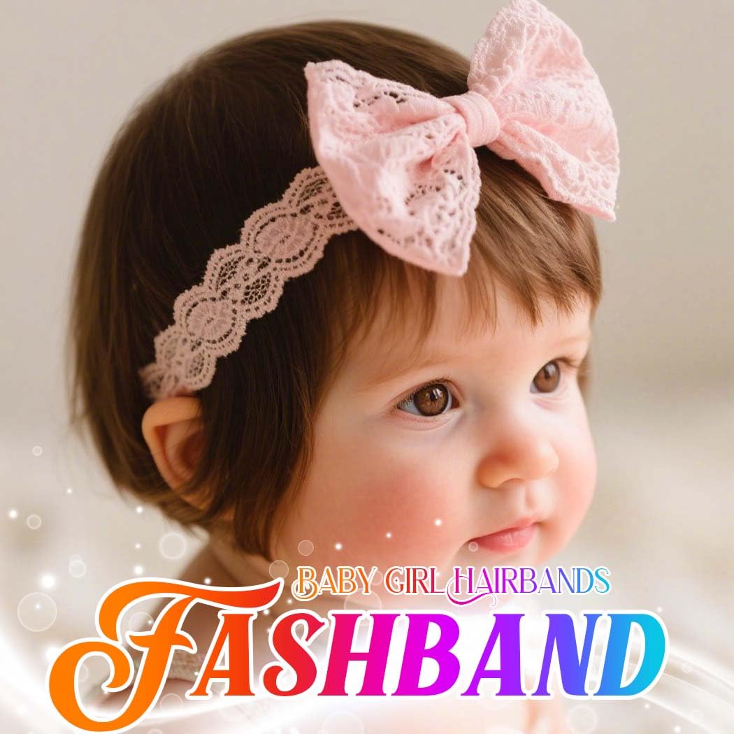 Baby Girl Fasce in nylon Bowknot Fasce elastiche per capelli Morbido copricapo carino per bambini Neonati (confezione da 3)(Rosa)