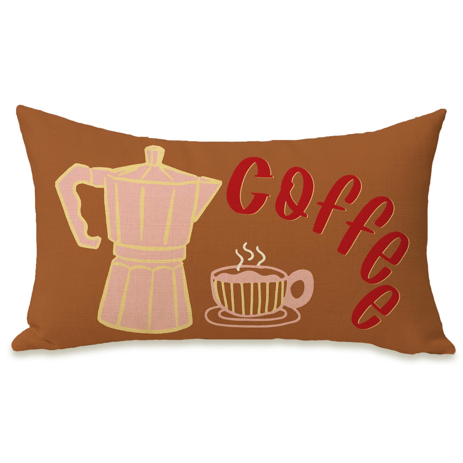 Fahrendom Coffee Theme Lumbar Decorative Rectangle Pillow Cover 12 x 20 Brown Coffee Pot Cup Porch Patio Outdoor