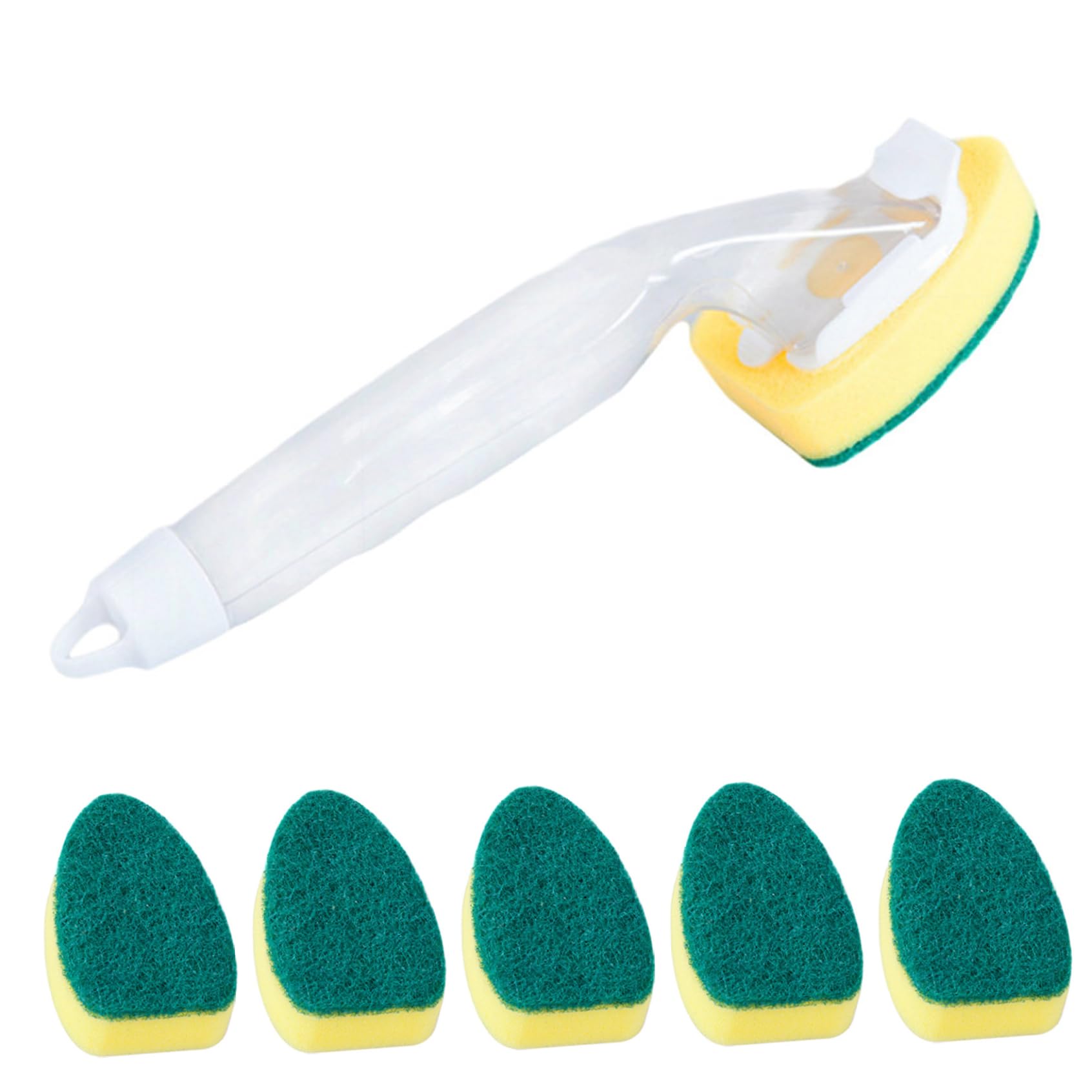 Ameble Dish Soap Wand - Automatic Dispensing Dish Sponge Wand with Refillable Handle & 6 Sponge Heads for Easy Dishwashing