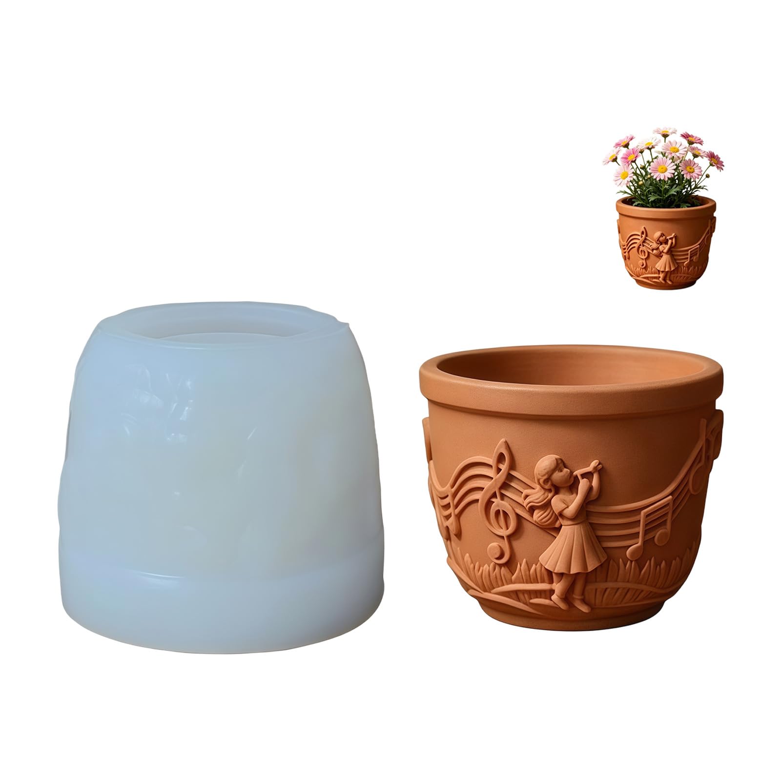 BWANGIAO Music Girl Planter Silicone Mold Flowerpot Suitable for Concrete Crafts Decorative Candle Cups Making