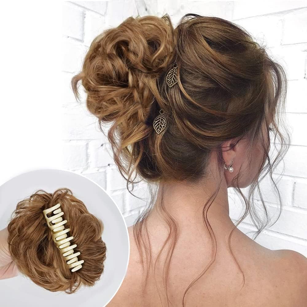 QIAORUIXIN Claw Clip in Bun Messy Curly Clip in Claw Hair Hairpieces Combs add Ponytail Hair Pieces Synthetic Hair Extensions for Women（Light Brown）
