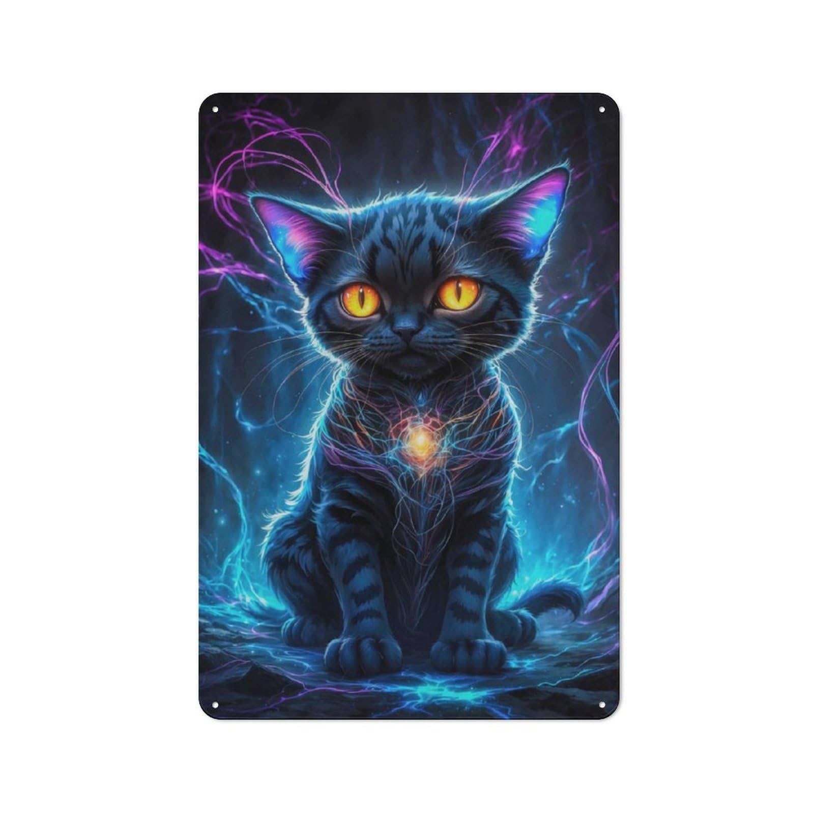 Junmoney Neon Galaxy Kitten Retro Tin Sign 30X20cm For Living Room Or Hallway, Gift For Living Room Decor Lovers During The Christmas Season
