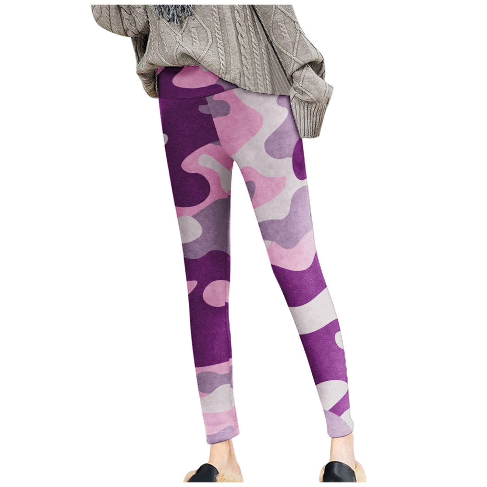 GenericWomen High Waist Sherpa Thick Pants High Waisted Thermal Warm Workout Yoga Pants Solid Tummy Control Legging