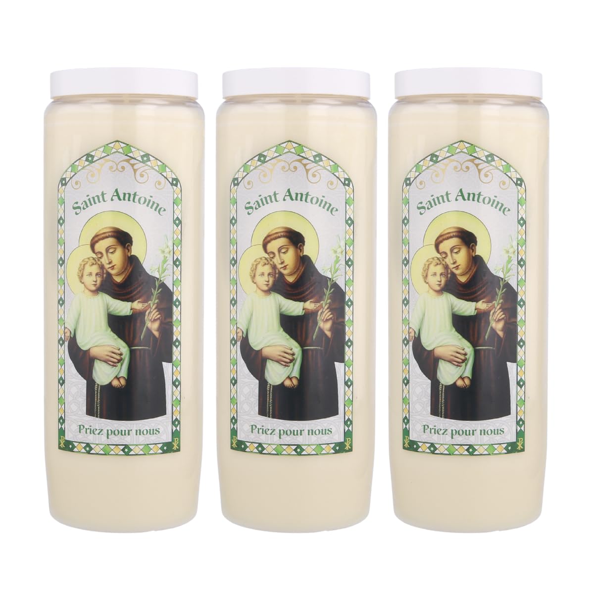 Palais Du Rosaire Light 3 Novena Candles Of Saint Anthony 17.5 Cm – Novena Candle – Christian Cult In Vegetable Wax