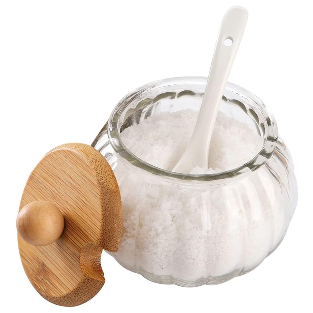 BRIGHTFUFU Decorative Glass Pumpkin Spice Shaker Condiment Jar Bamboo Lid Ideal for Kitchen Bar Restaurant