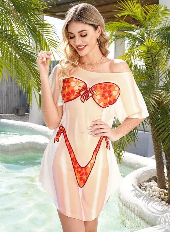 Vista 9 de Spadehill Traje de baño holgado de manga corta con estampado de bikini para mujer