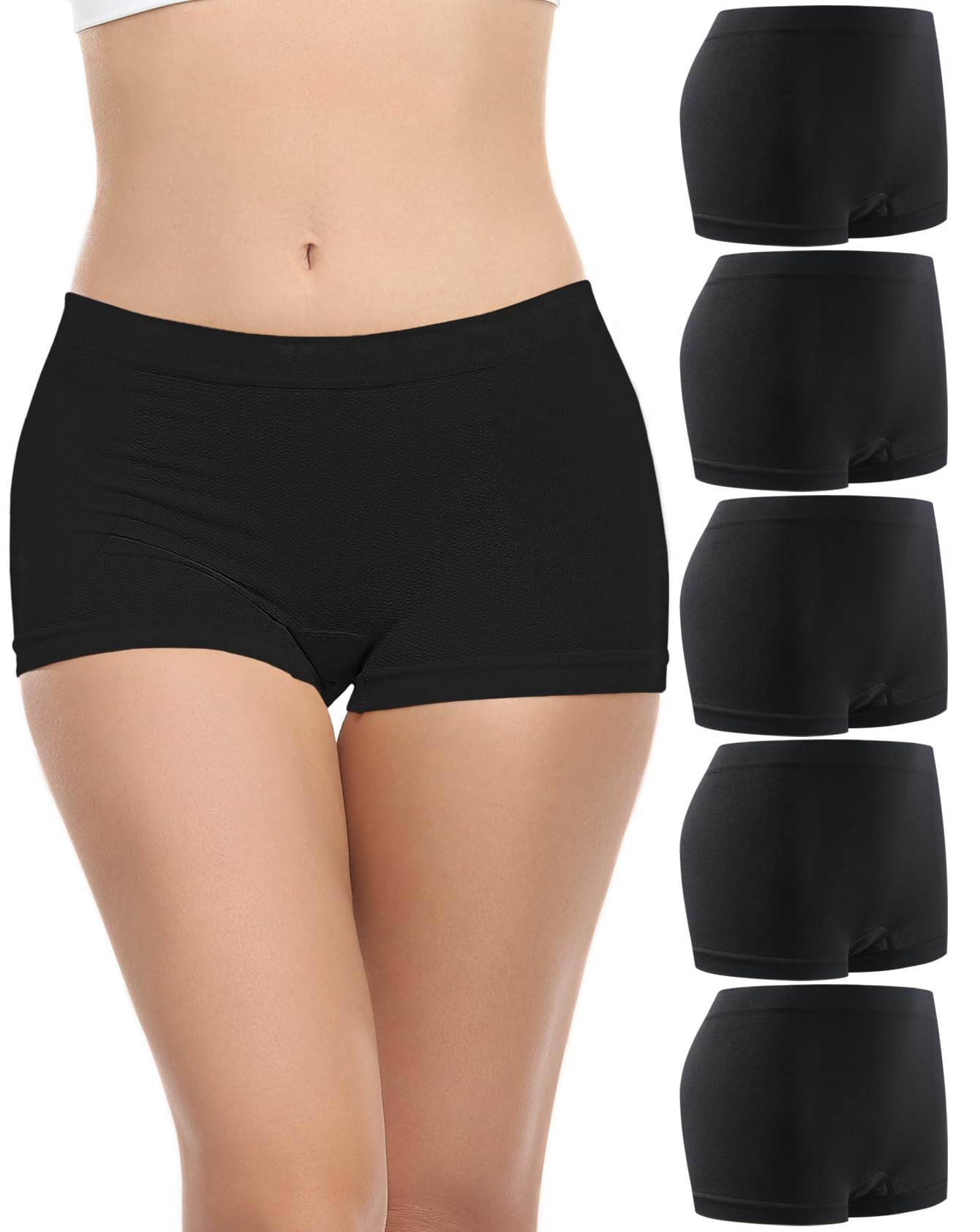 Begrily Boy Shorts Underwear for Women, Ladies Nylon Stretch Comfort Flex Fit Seamless Boyshort Panties Boxer Briefs 5 Pack