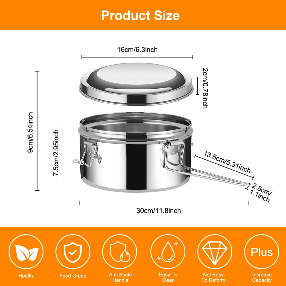 3 Lunch Box Acciaio Inox Rotonde - Portapranzo A Tenuta Stagna, Senza BPA, Diverse Misure