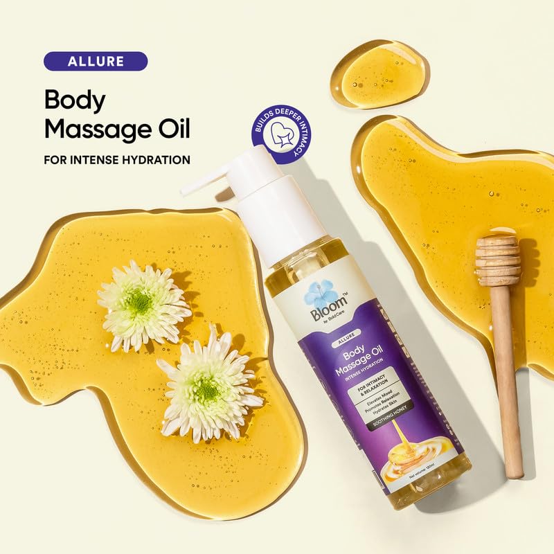 Image of Bloom by Bold Care Sensual Massage Oil | For Couples Massage | Reduces Fatigue and Stress | Hydrates Skin | Builds Connections | Natural Massage Oil with Pure Honey | For Sensitive Skin | (120 ml)