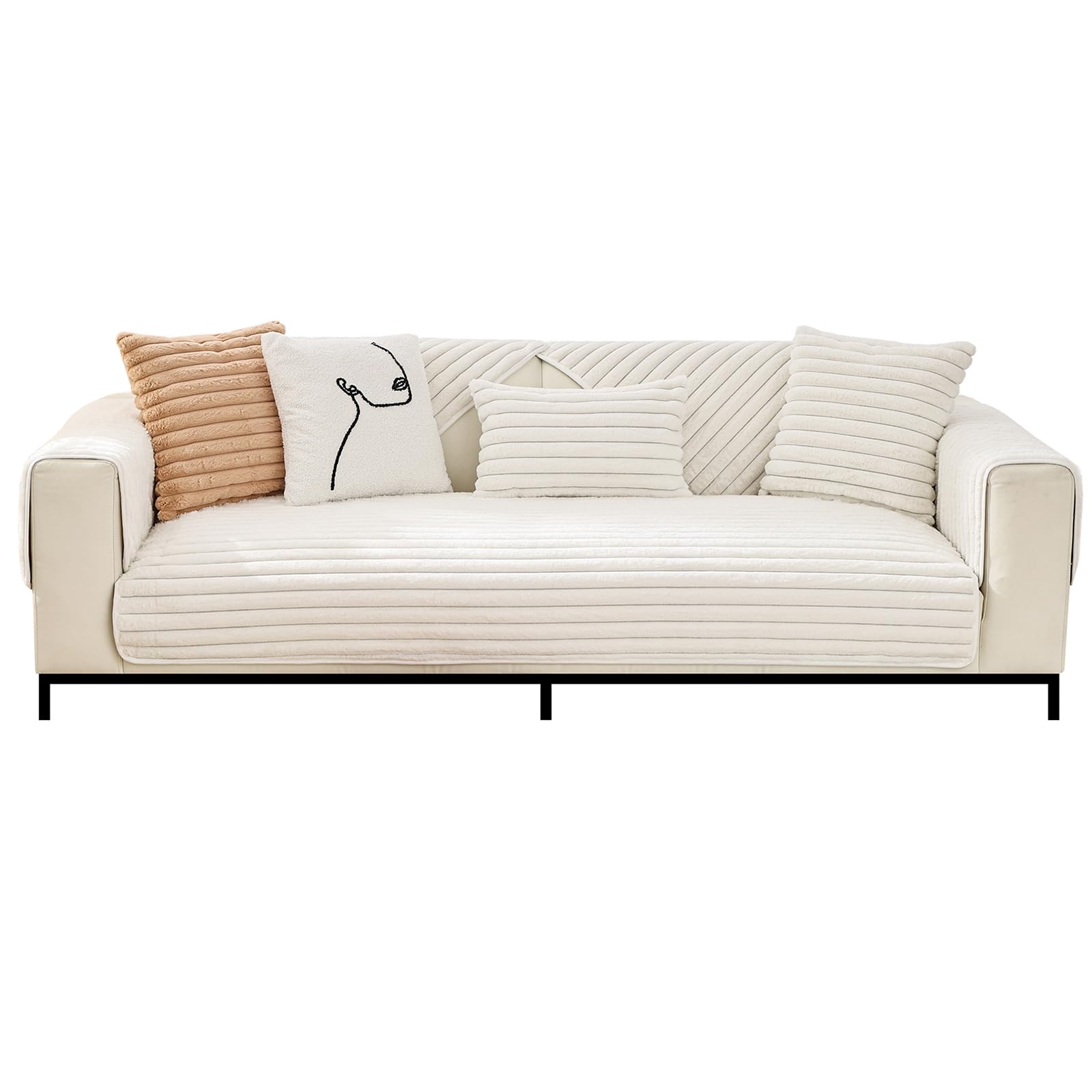 Housse de canapé pour méridienne et salon d'angle blanc ambiance moderne 90x70