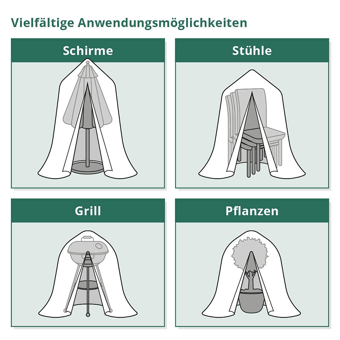 Abdeckhaube für Hängesessel Grills Gartenkamine Sonen-Schirme Pflanzen Stühle Gartenmöbel | Regenschutz Universal