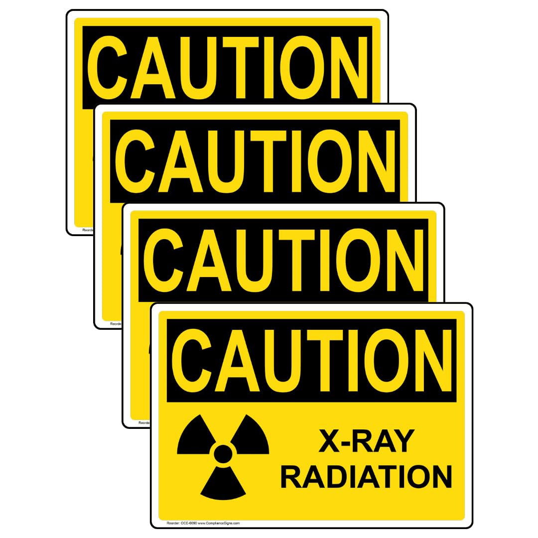 ComplianceSigns.com CAUTION X-Ray Radiation OSHA Safety Label Decal, 5x3.5 in. 4-Pack Vinyl for Medical Facility Hazmat